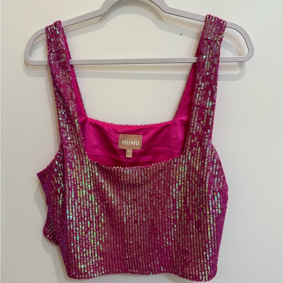 Show Me Your Mumu Tara Pink Sequin Crop Top - Picture 2 of 5